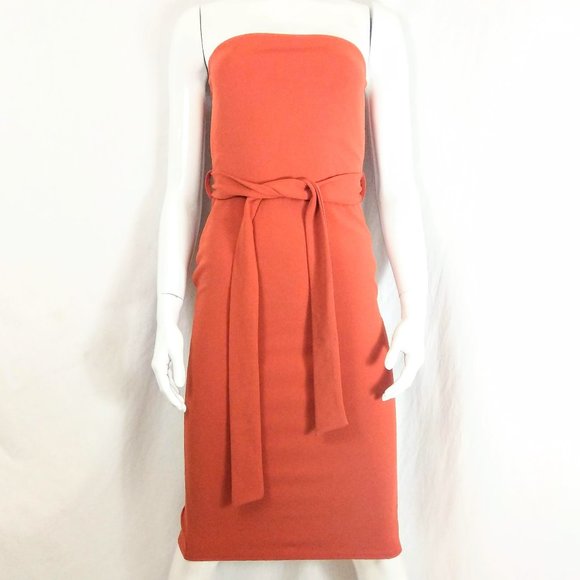 NWT Boohoo Night Strapless Burnt Orange Dress FLAW - Picture 1 of 6